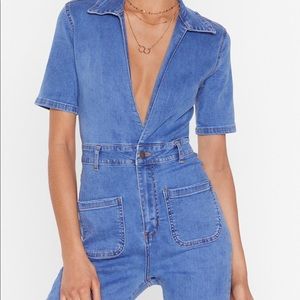 Denim Deep Plunge Jumpsuit